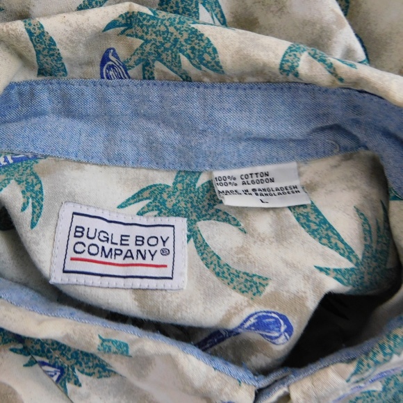 Bugle Boy Mens Hawaiian Palm Trees Shirt Large Blue Short Sleeve Button Front - Picture 8 of 8
